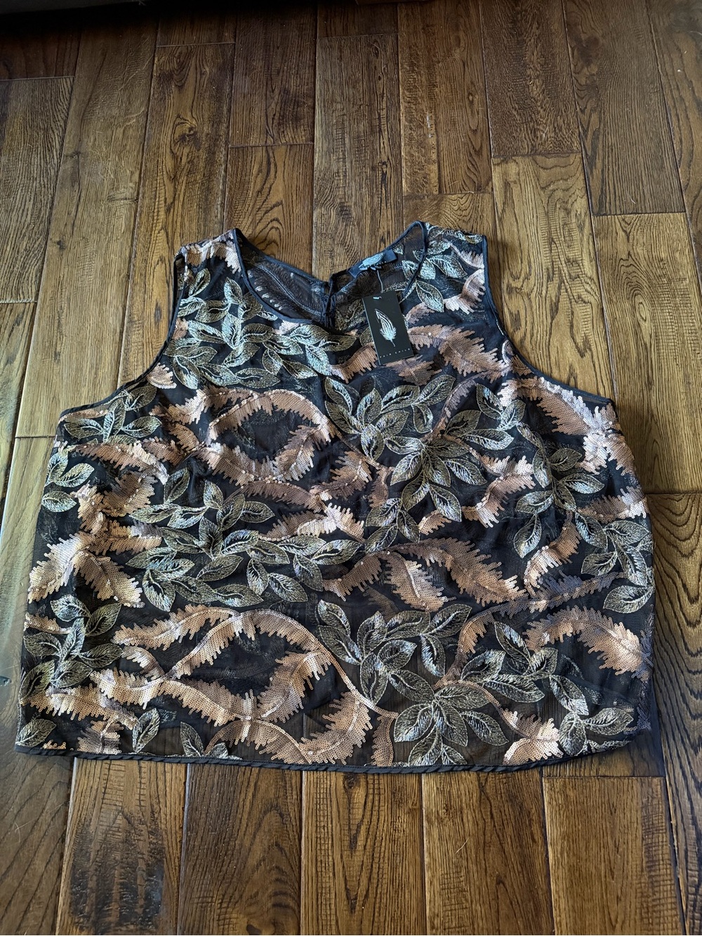 NWT FAIR CHILD Embroidered Black and Taupe Floral Sleeveless Sheer Blouse Size 3